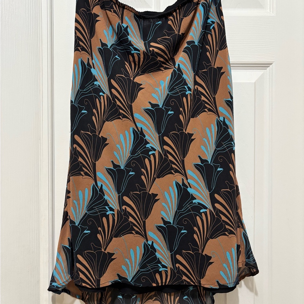 100% Silk Worthington Black, Brown & Blue Floral Midi Skirt